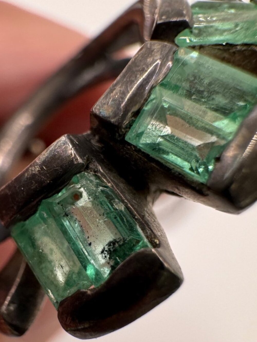 Vintage 950 Silver Emerald Pendant Necklace Modernist Italy Chain 17” - Picture 13 of 16